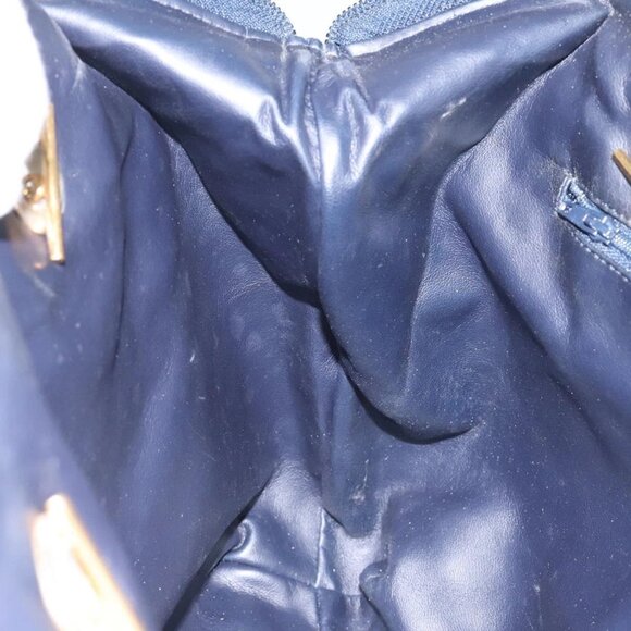 BALLY Shoulder Bag Leather Navy Gold Auth - Picture 14 of 16